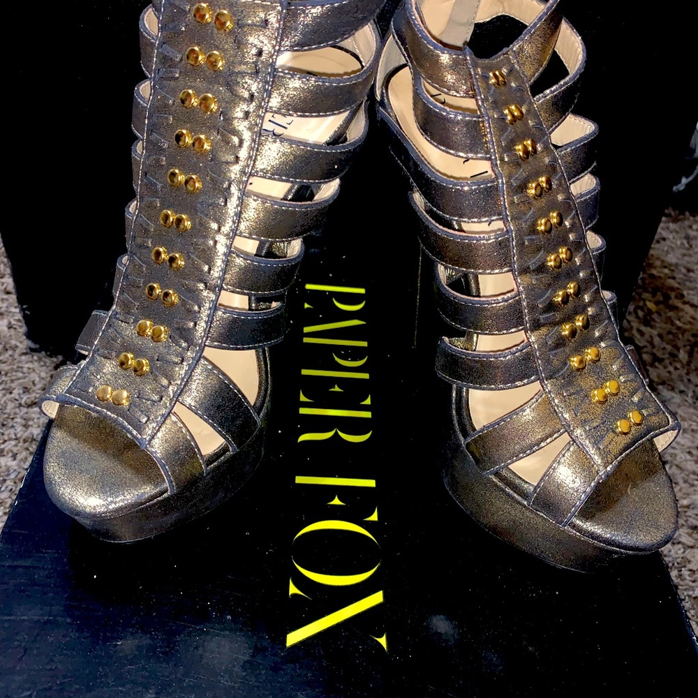 Shoedazzle Paper Fox Gold Taletha Platform Gladiator Summer Sandals